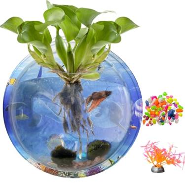 Imagem de kathson Tigela de peixes de acrílico para pendurar na parede para aquário com bolhas de peixes, vaso hidropônico, aquário betta, aquário para decoração de casa, vaso de decoração (17 cm)