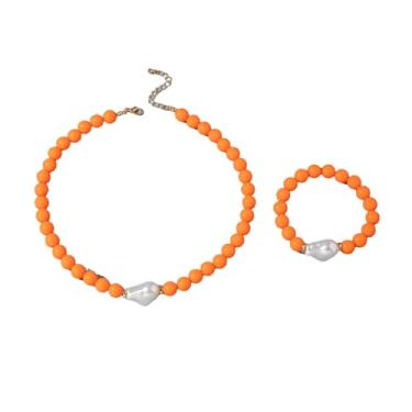 Imagem de HWJQ Colar de contas redondas coloridas conjunto de joias irregulares barrocas colar de pérolas gargantilha contas de acrílico pulseira elástica para mulheres, Middle, Acrílico, Sem Pedra Preciosa
