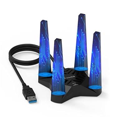 Imagem de WAVLINK Adaptador WiFi USB para PC de mesa, adaptador WiFi AC1900 Adaptador de rede sem fio de banda dupla com antenas de alto ganho de 2,4 GHz/5 GHz, MU-MIMO, compatível com Windows/Mac OS