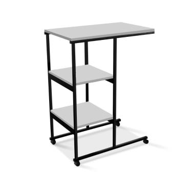 Imagem de Mesa Escrivaninha Office Auxiliar Com Rodízios Em Aço E Mdf Preto / Branco