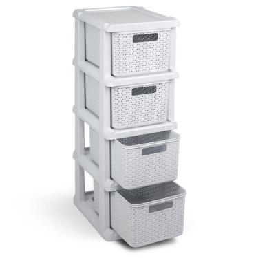 Imagem de Gaveteiro Ratan Organizador Branco 4 Gavetas E Rodinhas