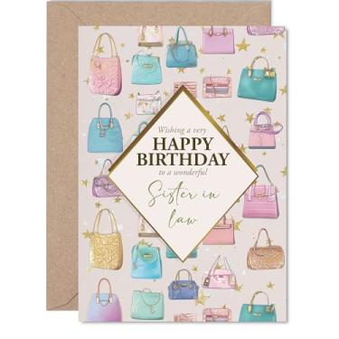 Imagem de Cartão de aniversário Sister in Law - Bolsas de luxo - Cartão de feliz aniversário para cunhada do irmão irmão, A5 Fashion Bags Bday cartões comemorativos