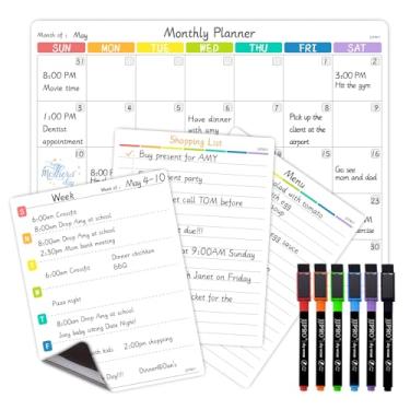Imagem de JJPRO Calendário magnético apagável a seco para geladeira - calendário mensal de geladeira, quadro de menu semanal e lista de tarefas para geladeira - agenda mensal, semanal, diária com 6 marcadores