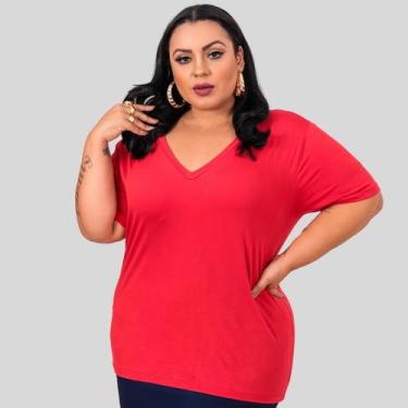 Imagem de Blusa Manga Curta Decote V Plus Size - Mayara Manzano, Vermelho, G3
