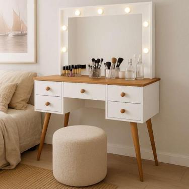 Imagem de Penteadeira Camarim com Leds e Espelho Feminina Anaísa MDF - Anyben,  