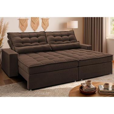 Imagem de Sofá Retrátil E Reclinável 2,52m Molas Ensacadas Belle. Boucle Cama Inbox Marrom