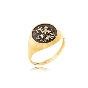 Imagem de Anel São Jorge Guerreiro Redondo Rodio Negro Ouro 18 Kl - Juniorjoiasp