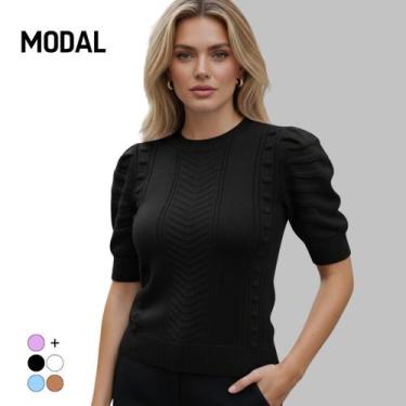 Imagem de Blusa Tricot Modal Trança Chevron Manga Curta - Vitrine Collection, Pr