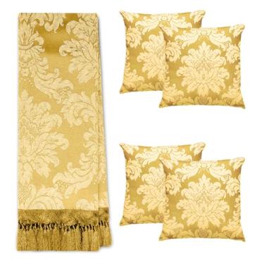 Imagem de Kit Manta Xale Para Sofá E Cama Cores Com 4 Capas de Almofada (2,80 X 3,00,02 DOURADOE OFF)