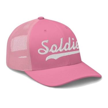 Imagem de Chapéu de soldado boné de caminhoneiro de beisebol bordado com texto vintage malha esportiva swoosh presente lembrança headwear IA KS, rosa, tamanho �nico