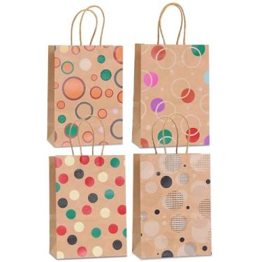 Imagem de piqiya 24 sacos de presente vintage de bolinhas com alças, pontos coloridos, círculos, sacos de papel kraft com padrão de manchas para festa de palhaço, embrulho de presente de aniversário, sacolas de