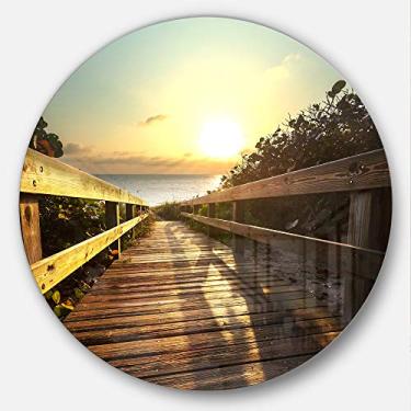 Imagem de Designart Disco de arte de parede circular para calçada no pôr do sol, ponte do mar, 58 cm, 23 x 23 discos