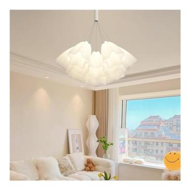 Imagem de Luminária de lustre branco compatível com quarto - 13 luzes - Abajur de acrílico com flor em ouro leitoso - Lustre boho costeiro compatível com