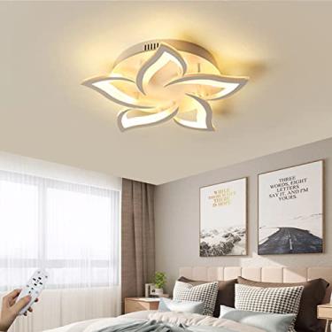 Imagem de Luminária de teto LED moderna com regulagem de intensidade, luminária de teto criativa em formato de flor, pétalas de acrílico de metal branco, luz de teto decorativa para sala de estar, sal