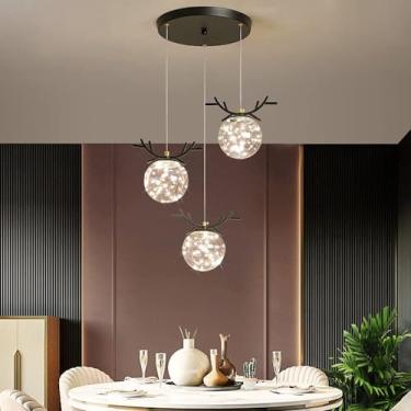 Imagem de Lustre de restaurante tricolor com escurecimento, três cabeças de luz, sala de jantar de luxo, mesa de jantar, luzes pendentes, criatividade, designer, pequeno lustre, decoração moderna