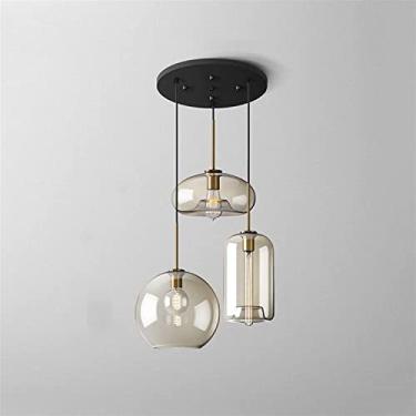 Imagem de Luminária pendente de vidro, luminária pendente retrô para mesa de jantar E27, lustre de vidro, luminária suspensa de 3 luzes para sala de jantar, quarto, sala de estar, ilha de cozinha (tam