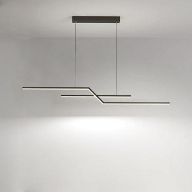 Imagem de Lustre Linear Lustre Ilha Pendente Luz 22W Regulável Tira Longa LED Pendente Luz Moderna Dourada Teto Luminária Pendente para Sala de Jantar Quarto Cozinha Mesa, Escuro