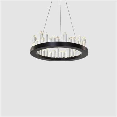 Imagem de Lustre moderno pendente de cristal redondo lustre para sala de estar sala de jantar quarto arte minimalista interior lâmpadas led decoração para casa lâmpada, B-dia40cm 3 cores alteráveis