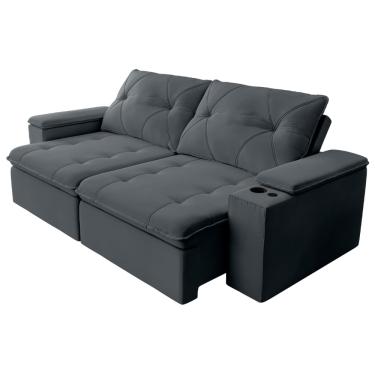 Imagem de Sofá Retrátil e Reclinável 3 Lugares 2,12m c/ Porta Copos Entrada USB Veludo San Diego