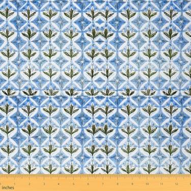 Imagem de jejeloiu Tecido de estofamento de primavera floral vintage para cadeiras 1 jarda azul e branco para projetos de bricolage em casa, conjunto de decoração para ambientes internos e externos, tecido boho