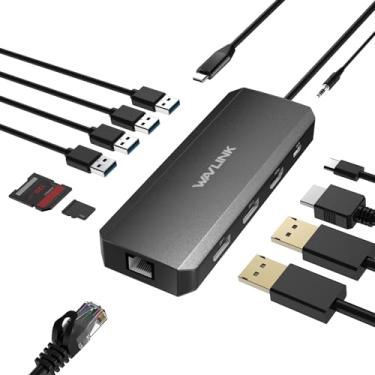 Imagem de Estação de ancoragem para laptop, hub USB C de tela tripla 12 em 1 para Windows com Dual DP, HDMI, carregador PD de 100 W, Gigabit Ethernet, portas USB 3.0/2.0, leitor de cartão SD/TF, microfone/áudio