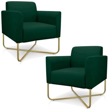 Imagem de Kit 2 Poltronas Decorativas Isabella Base X Suede Verde/Dourado - Gran Belo