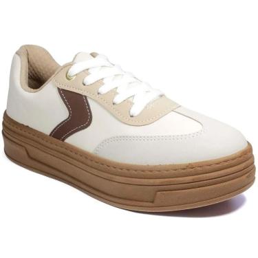 Imagem de Tênis Feminino Beira Rio Nobuck Lisboa Branco/Bege 4321.101