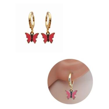 Imagem de Brinco Infantil Borboleta Rosa Pink Folheado Ouro 18k Antialérgico - M