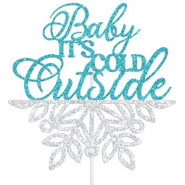 Imagem de Topo de bolo Baby It's Cold Outside, decorações de chá de bebê de inverno, decoração de aniversário de floco de neve para menino, decorações de festa de primeiro aniversário de inverno Onederland Boy