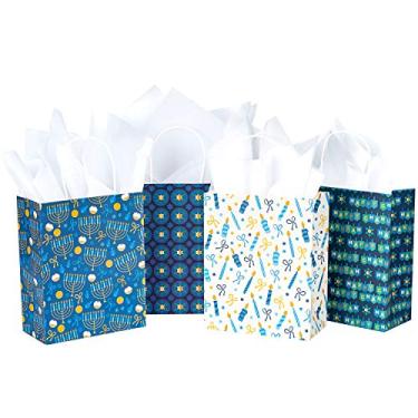 Imagem de WRAPAHOLIC Sacos de presente de tamanho médio - pacote com 12 sacos de presente de Hanukkah com papel de seda branco para Chanucá, festa, comemoração - 20,3 x 10,2 x 25,4 cm
