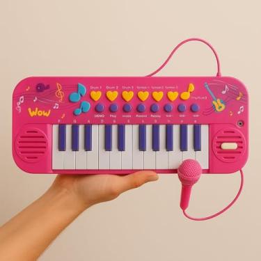 Imagem de Kit Teclado Musical Infantil Microfone Rosa Brinquedo Teclado Infantil Menina Educativo Brinquedo Estimulo