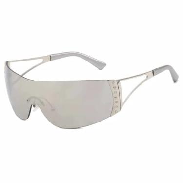 Imagem de JRLLFD Óculos de sol femininos sem aro cyberpunk, vintage, luxuoso, para áreas externas, UV400 (cinza e prata)