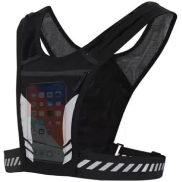 Imagem de AG Colete de Corrida Porta Garrafa Colete de Hidratação Bolsa de peito reflexiva com bolso de malha Cintura ajustável Suporte para Telefone Celular Bolsa esportiva Ciclismo Bike Academia Cor PRETO