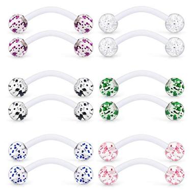 Imagem de Ftovosyo 14G 16 mm Glitter Bioflex Flexível Acrílico Curvado Barra Olhos de cobra Lingueta Bico Piercing Corpo Joia Retentor 8-36 peças
