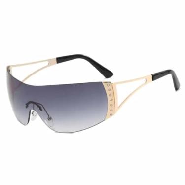 Imagem de JRLLFD Óculos de sol femininos sem aro cyberpunk, vintage, luxuoso, para áreas externas, UV400 (preto e cinza)