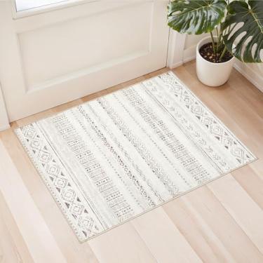 Imagem de Tapete de área de sala de estar 5 x 7: tapetes de fazenda marroquinos boêmios macios laváveis à máquina para quarto embaixo da mesa de jantar - Tapete de piso interno neutro antiderrapante para