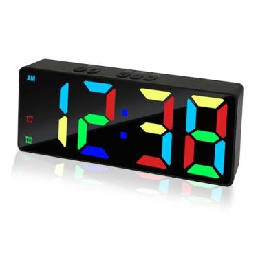 Imagem de Königswerk Despertador digital, relógios eletrônicos de LED de superfície espelhada com tela grande, brilho ajustável, fonte de alimentação dupla, modelo soneca para quarto, mesa, escritório (caixa