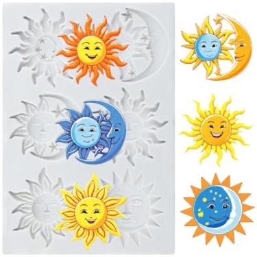 Imagem de MYPRACS Molde de silicone Sun Moon Fondant para decoração de bolos de açúcar, topo de cupcake, pasta de goma de chocolate, argila de polímero