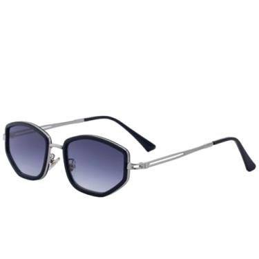 Imagem de Óculos de sol femininos retrô de armação pequena, óculos de sol punk de luxo, masculino, proteção solar UV400 para dirigir ao ar livre (cinza degradê prateado)