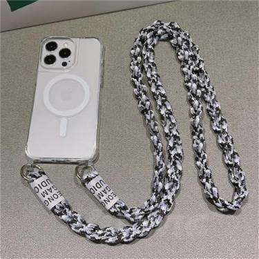 Imagem de Capa magnética transparente para iPhone 15, 14, 13, 12, 11 Pro Max Plus, com cordão transversal, à prova de choque, A9, para iPhone 14 Pro