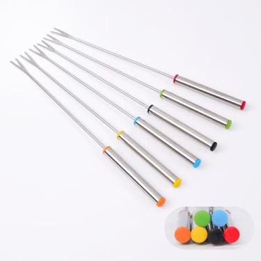 Imagem de 6 garfos de fondue de aço inoxidável, garfos de fondue de queijo de 24 cm com alça resistente ao calor para chocolate, queijo, assado, frutas