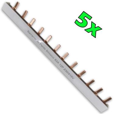 Imagem de Kit 5 Barramento Pente Bifásico Isolado para Disjuntor com 12 Pinos de