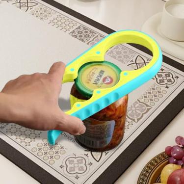 Imagem de Abridor de garrafa 4 em 1 com tampas pequenas e grandes, economia de tempo e mão de obra, abridor de lata de cozinha doméstica, azul