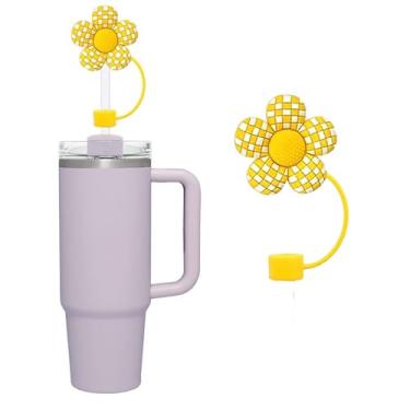 Imagem de Topper de palha de flores amarelas de 10 mm para copo Stanley, tampa de palha fofa, tampa de cobertura de palha para copo Stanley de 850 g 1,134 g, topo de palha à prova de respingos, acessórios de