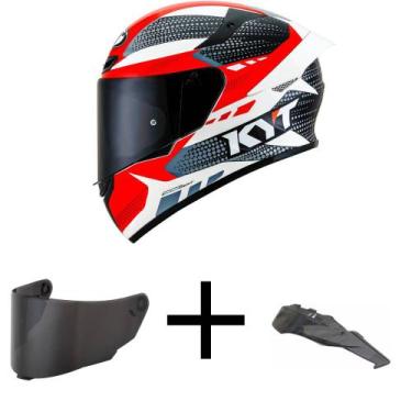 Imagem de Capacete KYT TT Course Gear Preto e Vermelho Mais Viseira Fumê e Spoil
