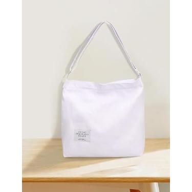Imagem de Bolsa de lona leve de grande capacidade | Bolsa de passeio retrô simples, perfeita para passeios diários, Branco, 14.17 inches x 14.17 inches x 3.56 inches