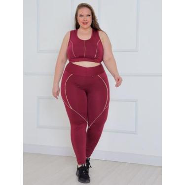 Imagem de Conjunto Fitness Feminino Plus Size Vinho G1 48-50 Top e Legging com B