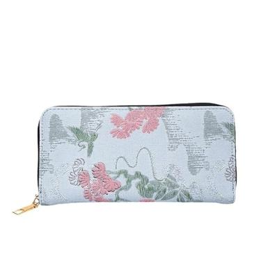 Imagem de Carteira feminina longa com zíper, carteira estilo talão de cheques de grande capacidade, organizador de vários cartões com bolso para moedas, Azul, Tendência