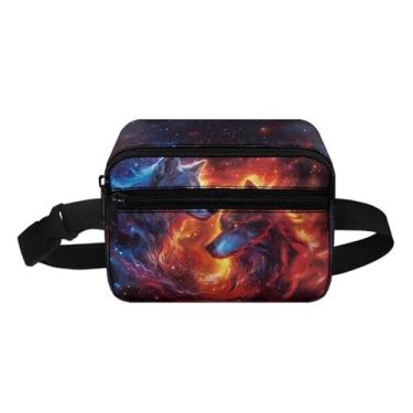 Imagem de Cozeyat Pochete infantil para meninos de 8 a 10 anos, bolsa de cintura moderna para adolescentes, bolsa tiracolo, Lobo de chama, One Size