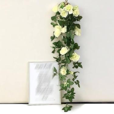 Imagem de 1 peça de flores artificiais 95 cm de videira rosa para decoração de festa de casamento em casa, guirlanda de pendurar plantas artificiais, flor falsa (branca)